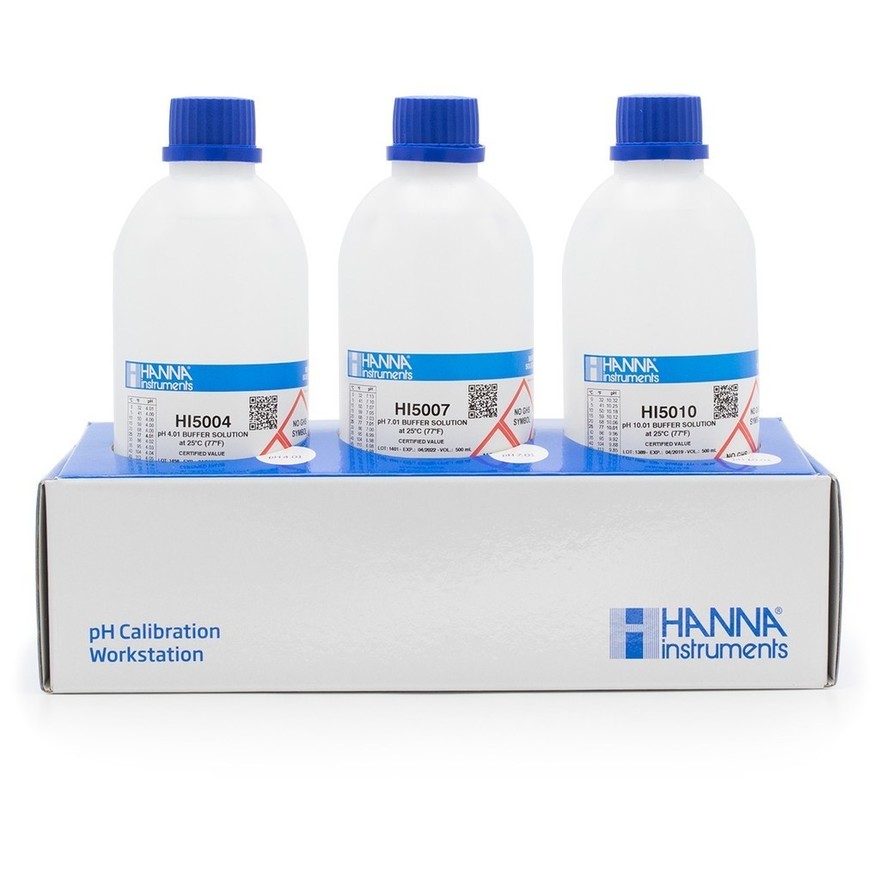 Kit solutions tampons 4,01, 7,01, 10,01 pH, 500 mL de chaque